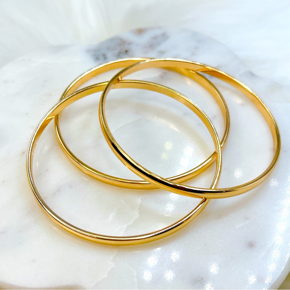 Yellow gold plated 3 bangle bracelet set 🌟 M fit - Picture 3 of 8